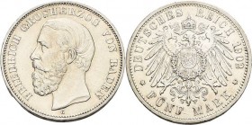 Baden
Friedrich I. 1856-1907 5 Mark 1902 G Jaeger 29 Seltener Jahrgang. Sehr schön/sehr schön+