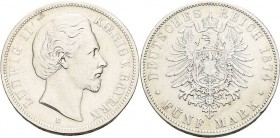 Bayern
Ludwig II. 1864-1886 5 Mark 1874 D Jaeger 42 Fast sehr schön