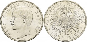 Bayern
Otto 1886-1913 5 Mark 1913 D Jaeger 46 Kl. Kratzer, vorzüglich-Stempelglanz