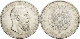 Preußen
Friedrich III. 1888 5 Mark 1888 A Jaeger 99 Randfehler, Avers Kratzer, sehr schön-vorzüglich