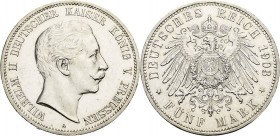 Preußen
Wilhelm II. 1888-1918 5 Mark 1903 A Jaeger 104 Kl. Randfehler, kl. Kratzer, fast vorzüglich/vorzüglich-Stempelglanz