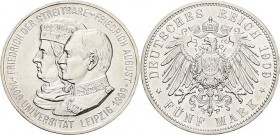 Sachsen
Friedrich August III. 1904-1918 5 Mark 1909 (E) Universität Leipzig Jaeger 139 Kl. Randfehler, vorzüglich-Stempelglanz