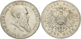 Sachsen-Meiningen
Georg II. 1866-1914 5 Mark 1901 D 75. Geburtstag Jaeger 150 Randfehler, sehr schön+