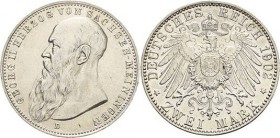 Sachsen-Meiningen
Georg II. 1866-1914 2 Mark 1902 D Langer Bart Jaeger 151 a Selten, Fast vorzüglich/vorzüglich-Stempelglanz