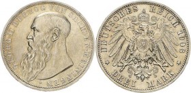 Sachsen-Meiningen
Georg II. 1866-1914 3 Mark 1908 D Jaeger 152 Leicht berieben vorzüglich