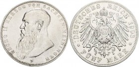 Sachsen-Meiningen
Georg II. 1866-1914 5 Mark 1908 D Kurzer Bart Jaeger 153 b Sehr schön
