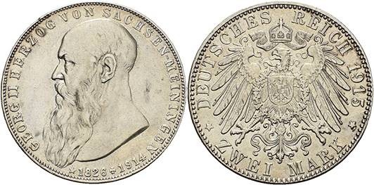 Sachsen-Meiningen
Georg II. 1866-1914 2 Mark 1915 (D) Auf seinen Tod Jaeger 154...
