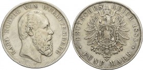 Württemberg
Karl 1864-1891 5 Mark 1888 F Jaeger 173 Randfehler, sehr schön