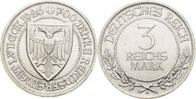 Gedenkausgaben
 3 Reichsmark 1926 A Lübeck Jaeger 323 Revers kl. Kratzer, vorzüglich-Stempelglanz