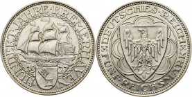 Gedenkausgaben
 5 Reichsmark 1927 A Bremerhaven Jaeger 326 Kl. Kratzer, vorzüglich-Stempelglanz