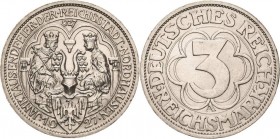 Gedenkausgaben
 3 Reichsmark 1927 A Nordhausen Jaeger 327 Revers kl. Kratzer, vorzüglich-Stempelglanz