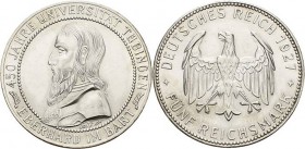 Gedenkausgaben
 5 Reichsmark 1927 F Tübingen Jaeger 329 Berieben, fast vorzüglich/vorzüglich