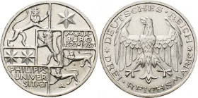 Gedenkausgaben
 3 Reichsmark 1927 A Marburg Jaeger 330 Kl. Kratzer, vorzüglich-Stempelglanz