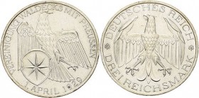 Gedenkausgaben
 3 Reichsmark 1929 A Waldeck Jaeger 337 Leicht berieben, fast vorzüglich/vorzüglich