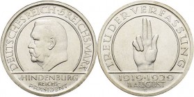Gedenkausgaben
 5 Reichsmark 1929 E Verfassung Jaeger 341 Leicht berieben, vorzüglich-Stempelglanz
