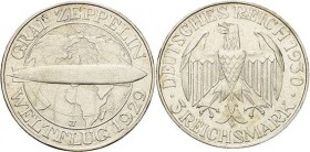 Gedenkausgaben
 3 Reichsmark 1930 J Zeppelin Jaeger 342 Fast vorzüglich