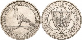 Gedenkausgaben
 3 Reichsmark 1930 E Rheinlandräumung Jaeger 345 Selten. Fast vorzüglich/fast Stempelglanz