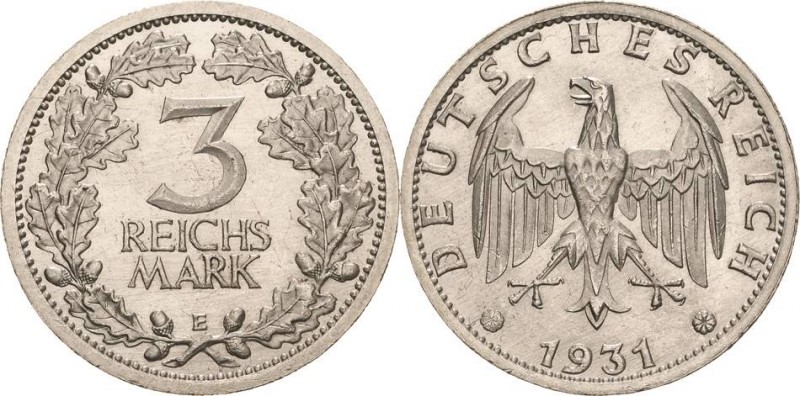 Gedenkausgaben
 3 Reichsmark 1931 E Kursmünze Jaeger 349 Vorzüglich-Stempelglan...