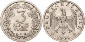 Gedenkausgaben
 3 Reichsmark 1931 E Kursmünze Jaeger 349 Vorzüglich-Stempelglanz