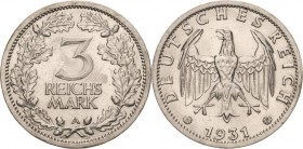 Gedenkausgaben
 3 Reichsmark 1931 A Kursmünze Jaeger 349 Avers kl. Kratzer, sehr schön-vorzüglich