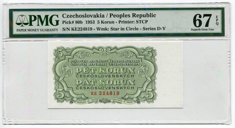 Czechoslovakia 5 Korun 1953 PMG 67 EPQ
P# 80b
