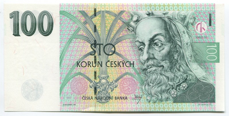 Czech Republic 100 Korun 1997
P# 18f; № 227098; UNC; "Charles IV, Holy Roman Em...