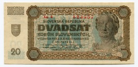 Slovakia 20 Korun 1942 Specimen
P# 7s; UNC, Crispy