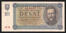Slovakia 10 Korun 1943 Specimen
P# 6as; 114577; UNC