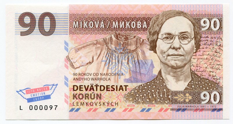 Slovakia 90 Korun 2018 Specimen "Miková"
Fantasy Banknote; Limited Edition; Mad...
