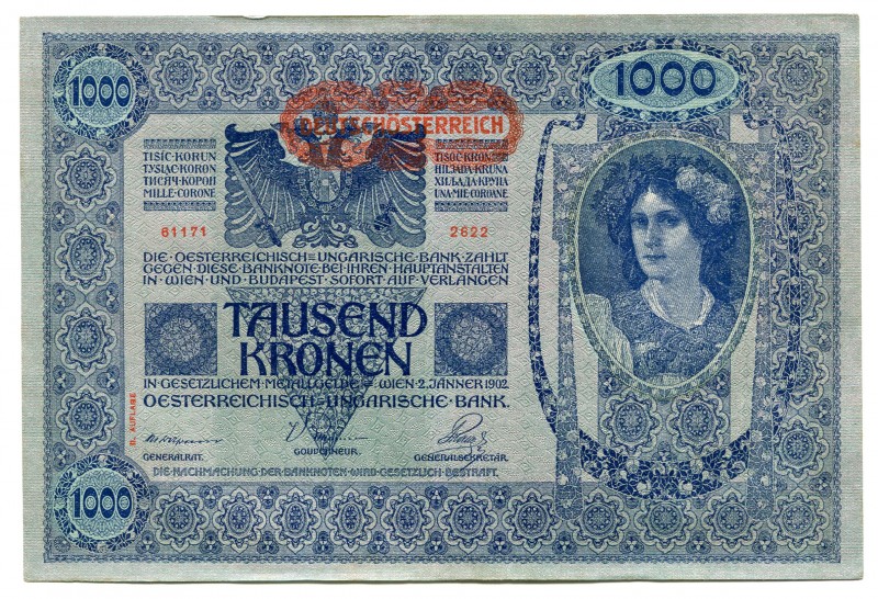 Austria 1000 Kronen 1919
P# 60; № 61171 2622; XF-AUNC