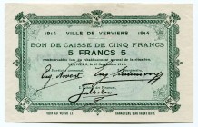 Belgium 5 Francs 1914 Commune De Verviers
№ 069301; UNC