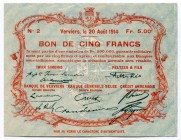 Belgium 5 Francs 1914 Commune De Verviers
№ 20595