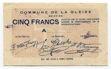 Belgium 5 Francs 1914 Commune De La Glieze
AUNC