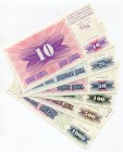 Bosnia and Herzegovina Set of 6 Notes 1992
10-25-50-100-500-1000 Dinara; UNC