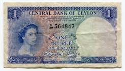Ceylon 1 Rupee 1952
P# 49a; № 564847; VF
