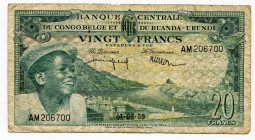 Belgian Congo 20 Francs 1959
P# 31; № AM206700; VG-VF