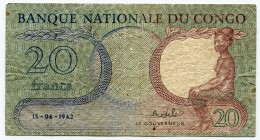 Congo Democratic Republic 20 Francs 1962
P# 4a; № CA11386; VF
