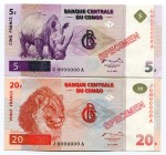 Congo Democratic Republic Set of 2 Notes 1997 Specimen
5-20 Francs; UNC