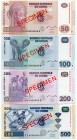 Congo Democratic Republic Set of 4 Notes 2002 -07 Specimen
50-100-200-500 Francs; UNC