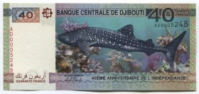 Djibouti 40 Francs 2017 Commemorative
P# 46; № AD 0005248; UNC; "Whale Shark"