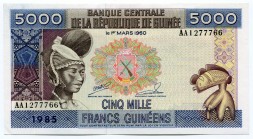 Guinea 5000 Francs 1985
P# 33a; # AA 1277766; UNC