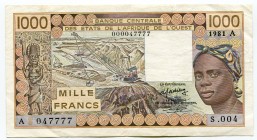 Ivory Coast 1000 Francs 1981 S/N 000047777
P# 106Ac