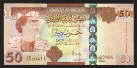 Libya 50 Dinars 2008
P# 75; 3237411; Qaddafi; UNC