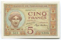 Madagascar 5 Francs 1937 Rare
P# 35; UNC; Rare