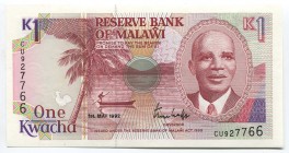 Malawi 1 Kwacha 1992
P# 23b; № CU927766; UNC
