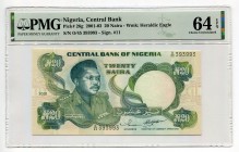 Nigeria 20 Naira 2001 - 2003 PCGS 64 EPQ
P# 26g; Sign# 11; S/N 393993