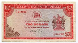Rhodesia 2 Dollars 1973
P# 31g; № K72 044080; VF+