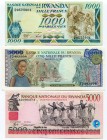Rwanda Set of 3 Notes 1988 -98
1000-5000-5000 Francs; UNC