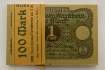 Germany Original Bundle with 100 Banknotes 1 Mark 1920 Consecutive Numbers
P# 58; Original Bundle; # 383 859507 - 383 859607; AUNC/UNC