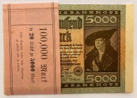 Germany Original Bundle with 19 Banknotes 5000 Mark 1922 Consecutive Numbers
P# 81; Original Bundle; With Consecutive Banknotes; AUNC/UNC